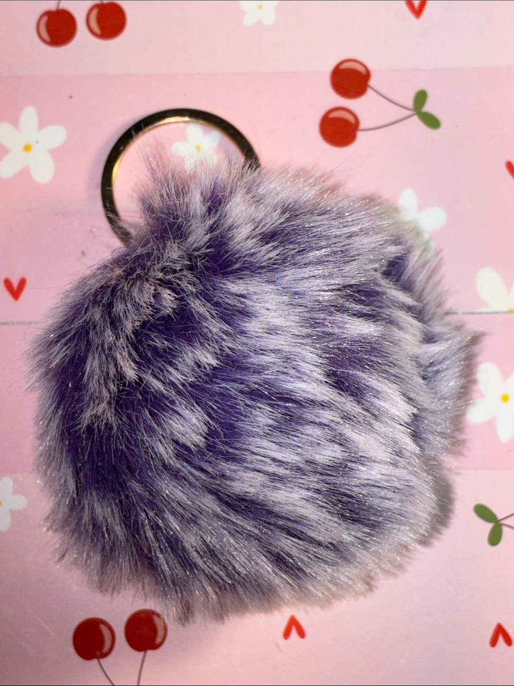 Plush Faux Fur Pom Keychain - Lavender Purple